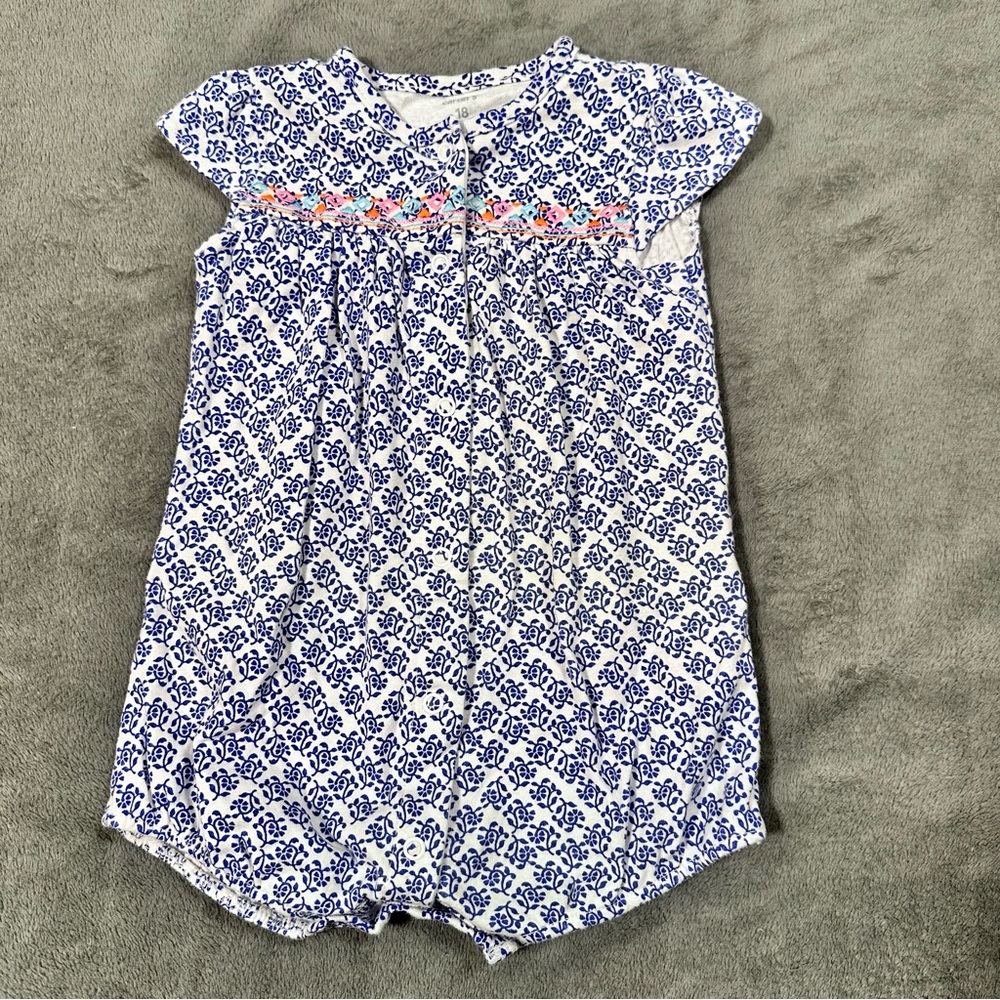 Carter’s Baby Girl Blue Pattern Summer Romper - 18 Months